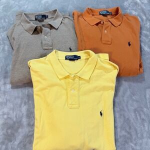 Polo Ralph Lauren XL Long Sleeve Polo Shirts 3 Pack Yellow Orange Tan Vinage Y2k